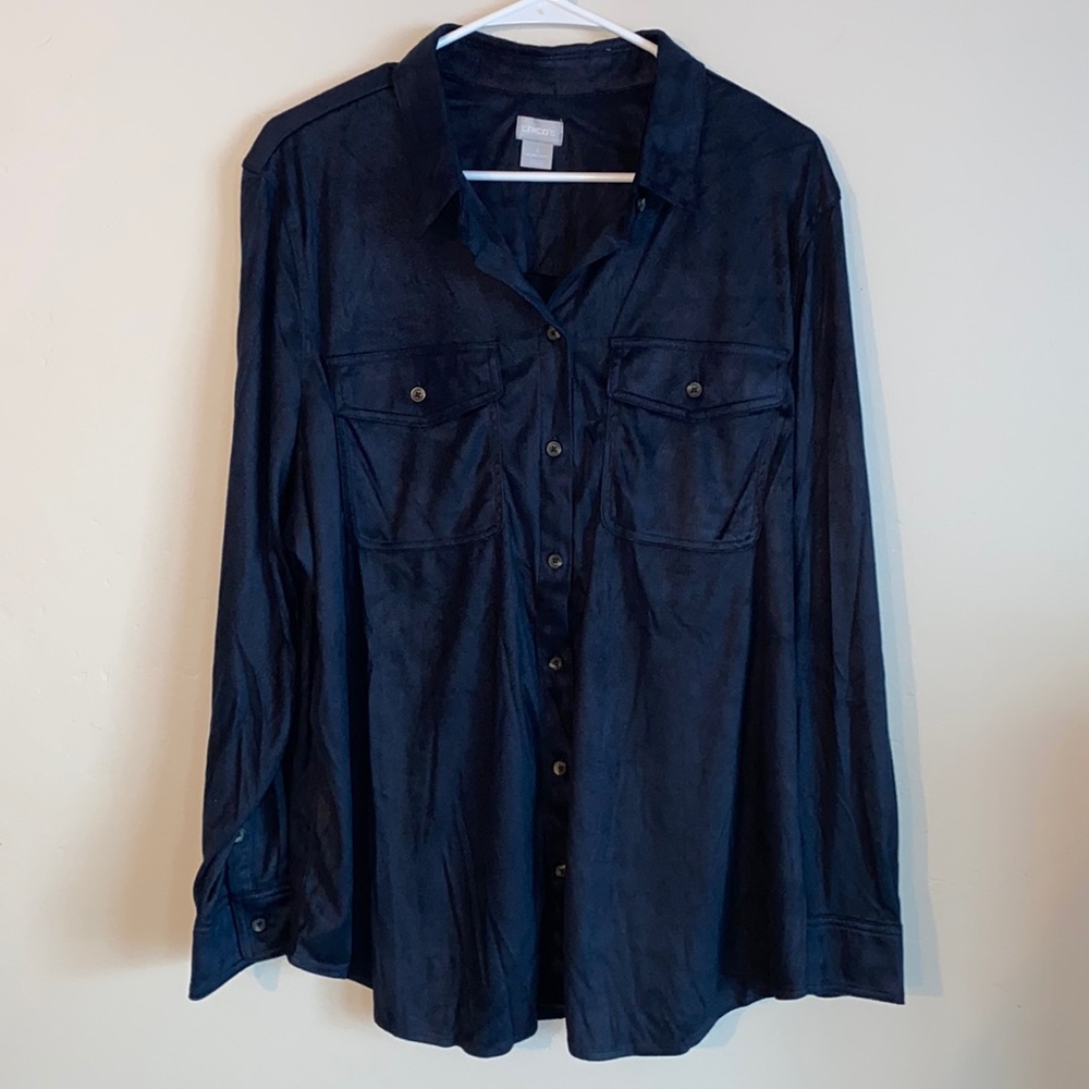 Faux Suede Collar Button Up